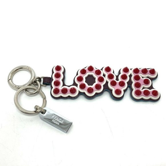 AUTH FENDI 12473513 logo With studs USB Key ring charm Key Holder Multicolore